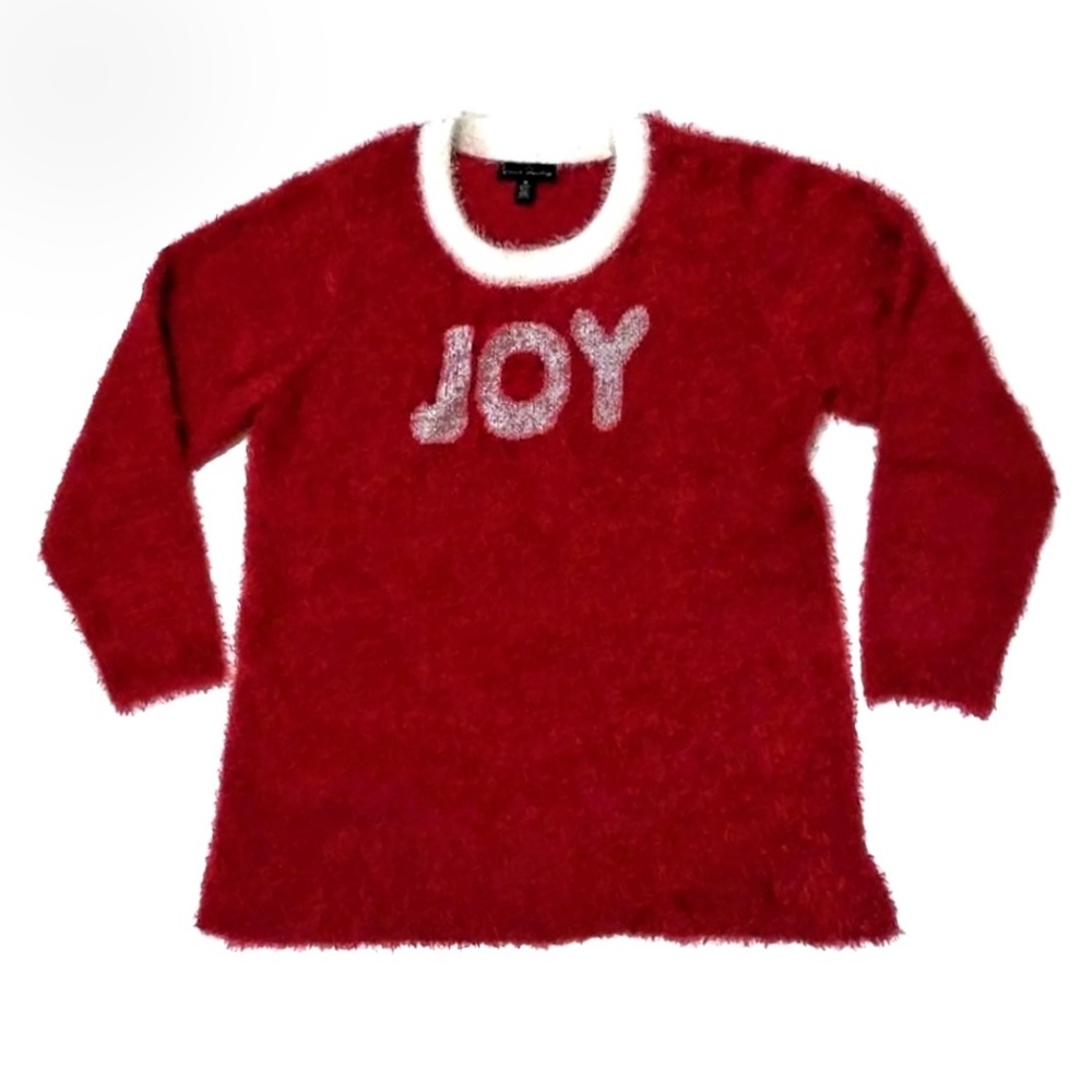 Red with silver Joy fuzzy sweater NWOT